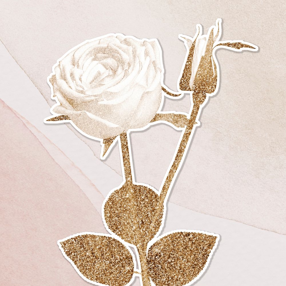 Glittery white rose illustration sticker