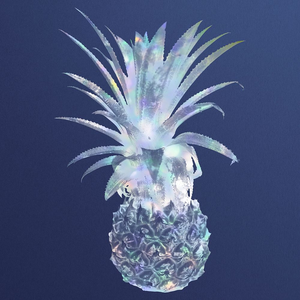 Blue holographic pineapple on a blue background illustration
