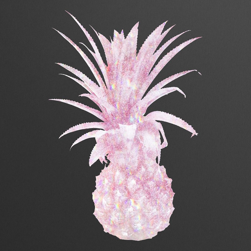 Pink holographic pineapple on a black background illustration