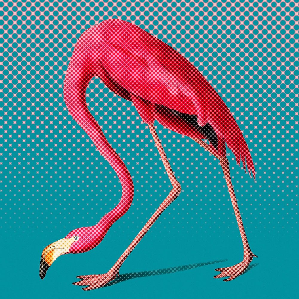 Pink flamingo halftone style on a blue background