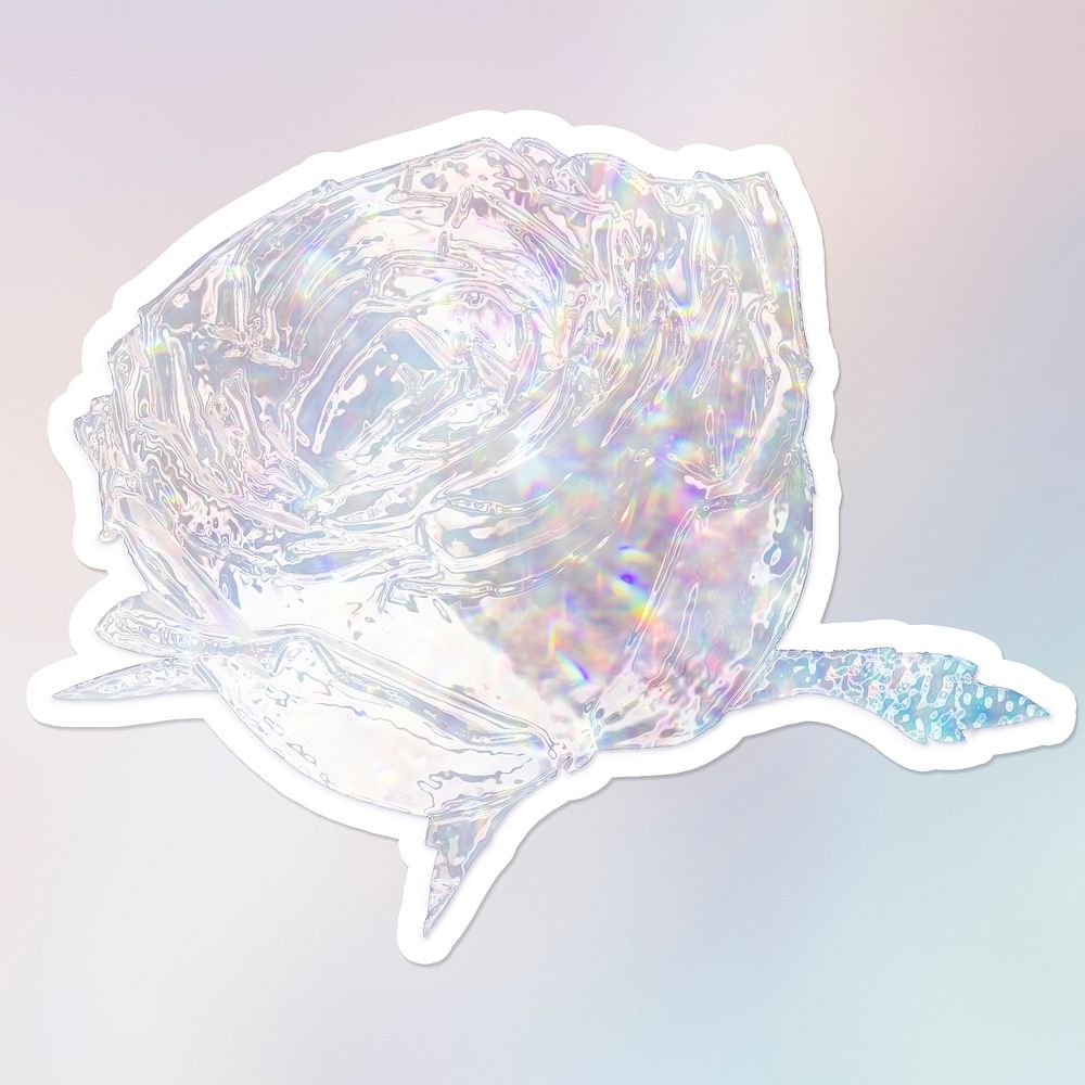 Silver rose illustration holographic style sticker