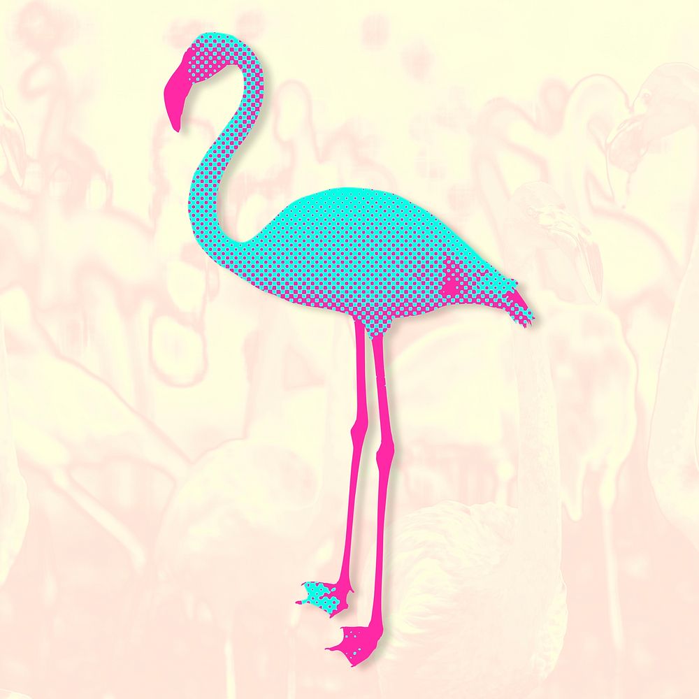 Blue flamingo halftone style design element illustration