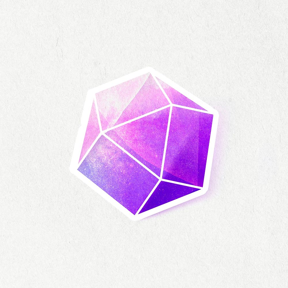 Amethyst purple crystal polygonal shaped sticker with white border