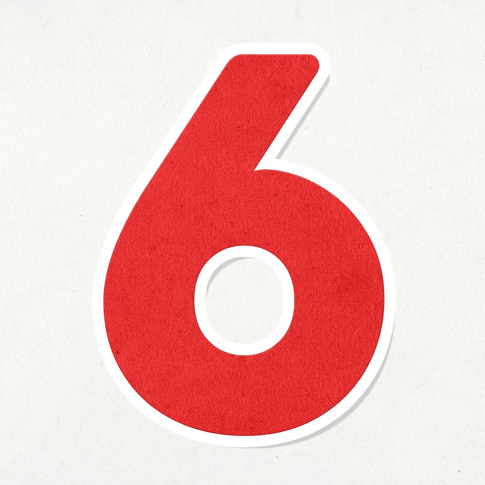 Red number six sticker design element