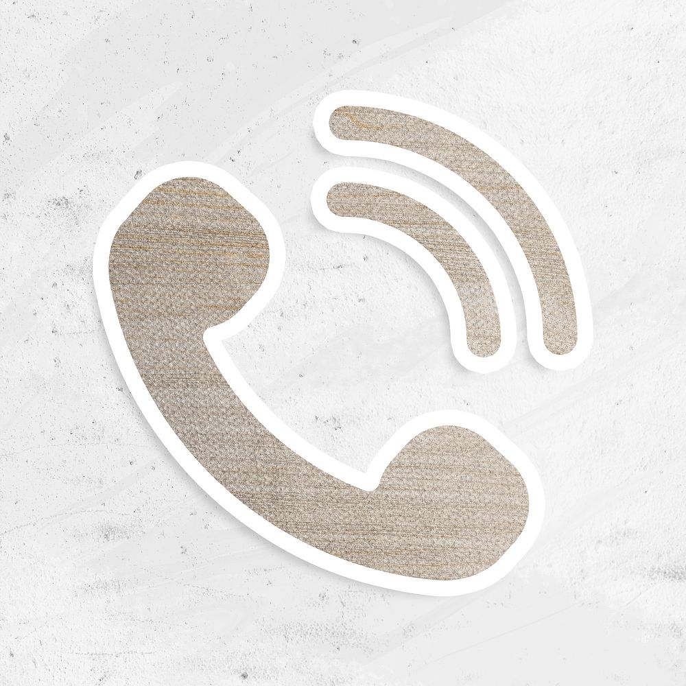 Wood textured calling phone sticker with white border