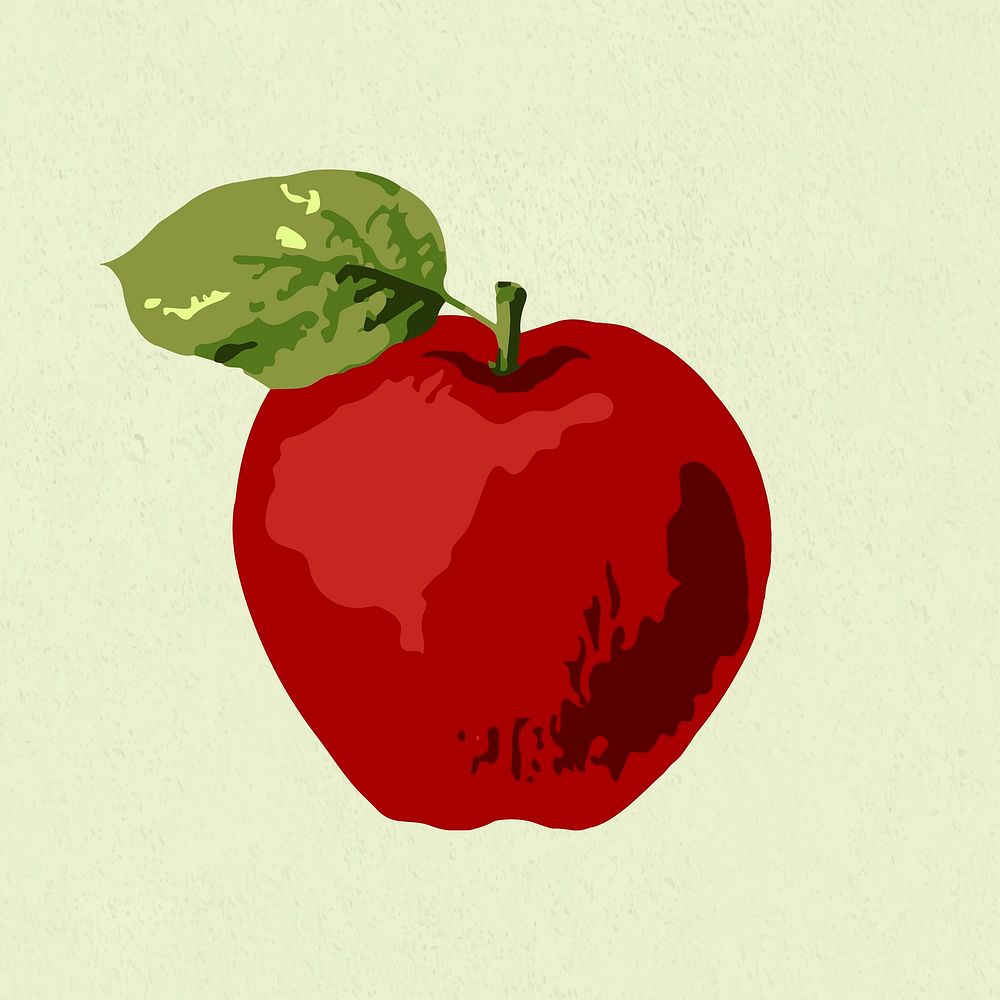 Vectorized red apple on a green background