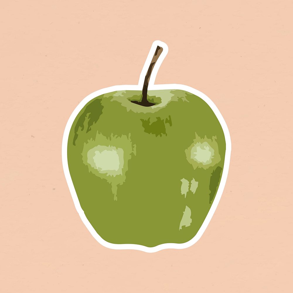 Vectorized green apple fruit sticker with a white border