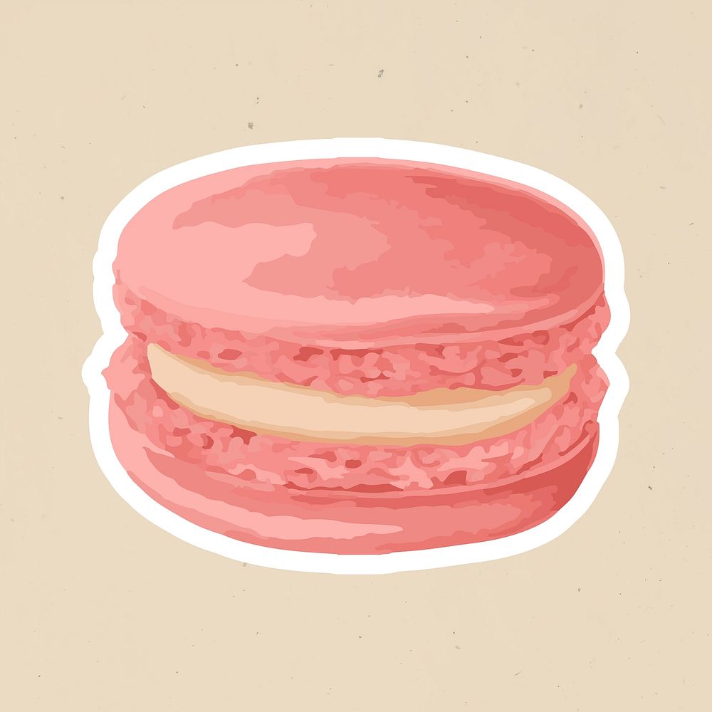 Vectorized hand drawn pink macaron sticker with a white border