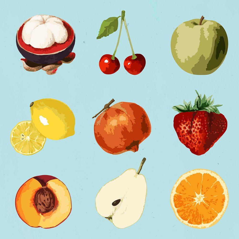 Vectorized tropical fruit sticker collection design elements 