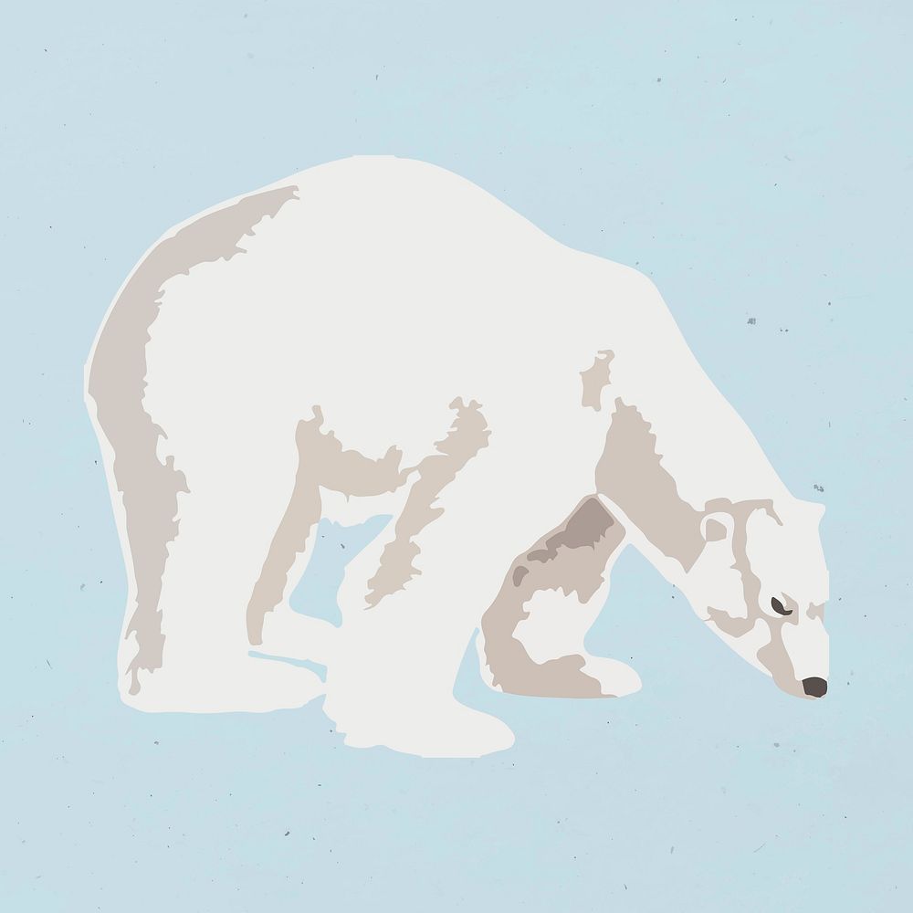 Vectorized polar bear sticker overlay on a pastel blue background design element