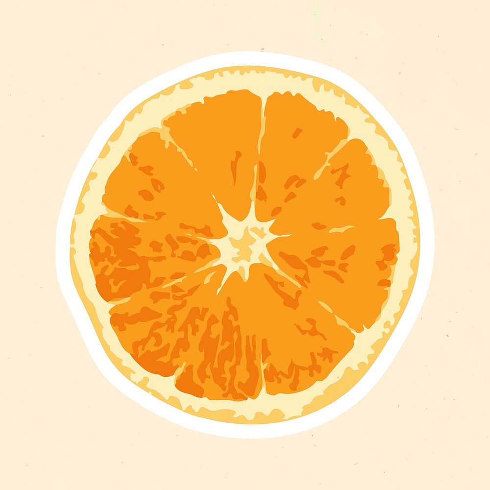 Hand drawn vectorized half of tangerine orange sticker with white border
