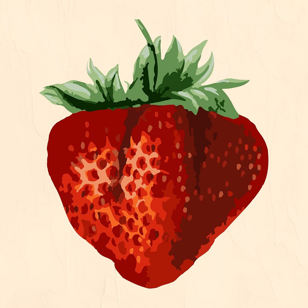 Vectorized strawberry fruit sticker overlay on a beige background 