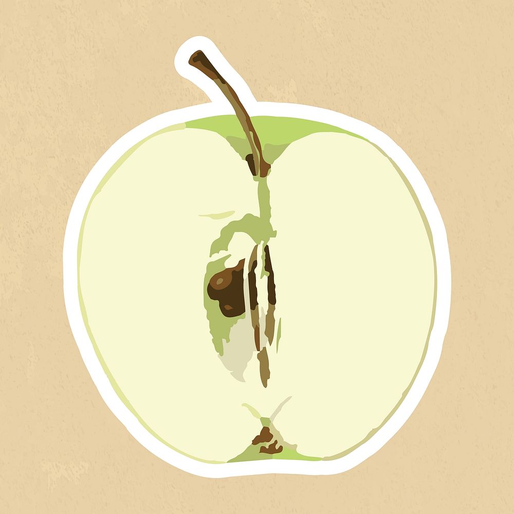 Vectorized green apple fruit sticker with white border design resource