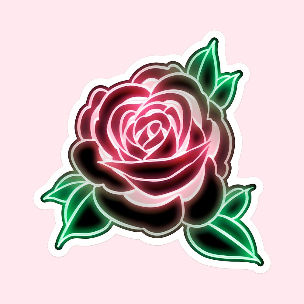 Neon rose sticker overlay with a white border
