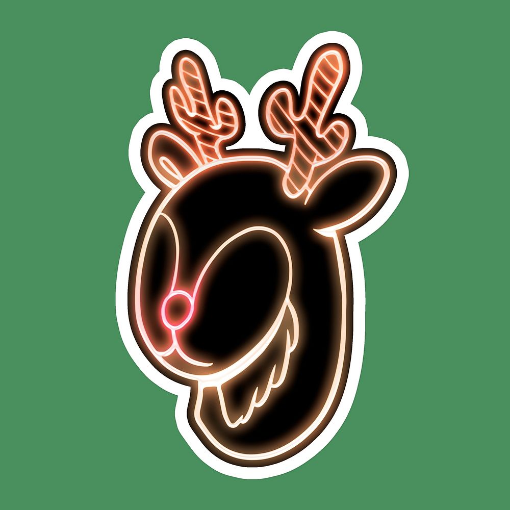 Neon antlers sticker overlay with white border on green background