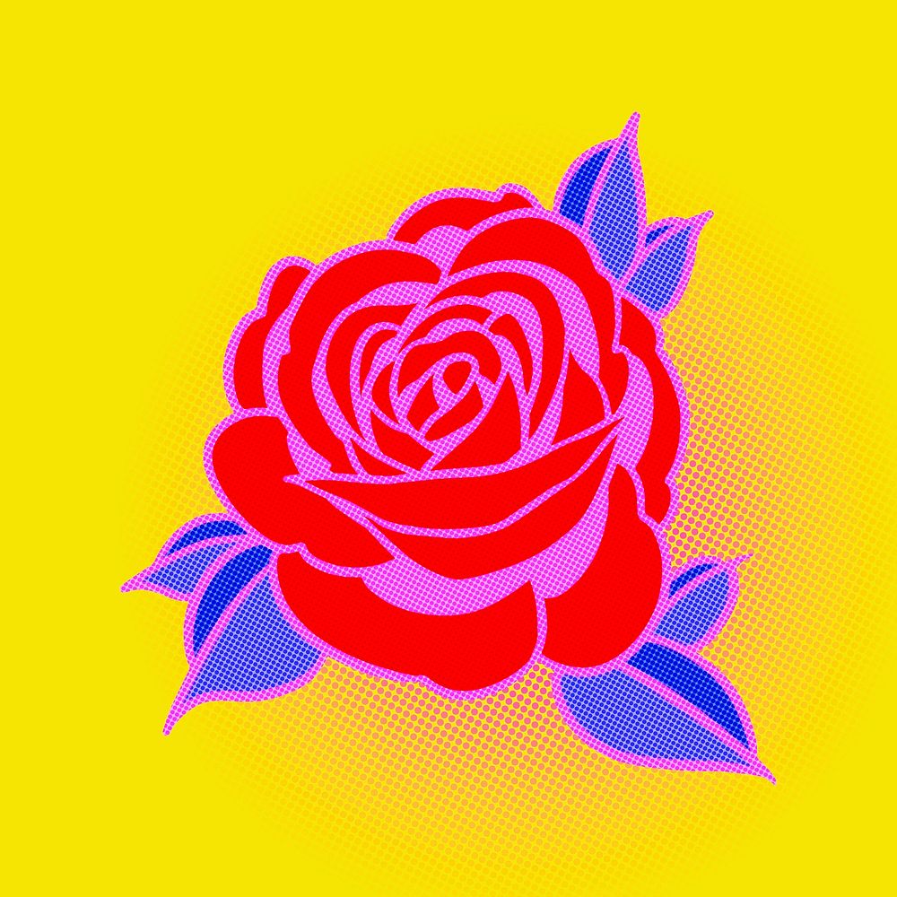 Neon pink rose flower sticker design element