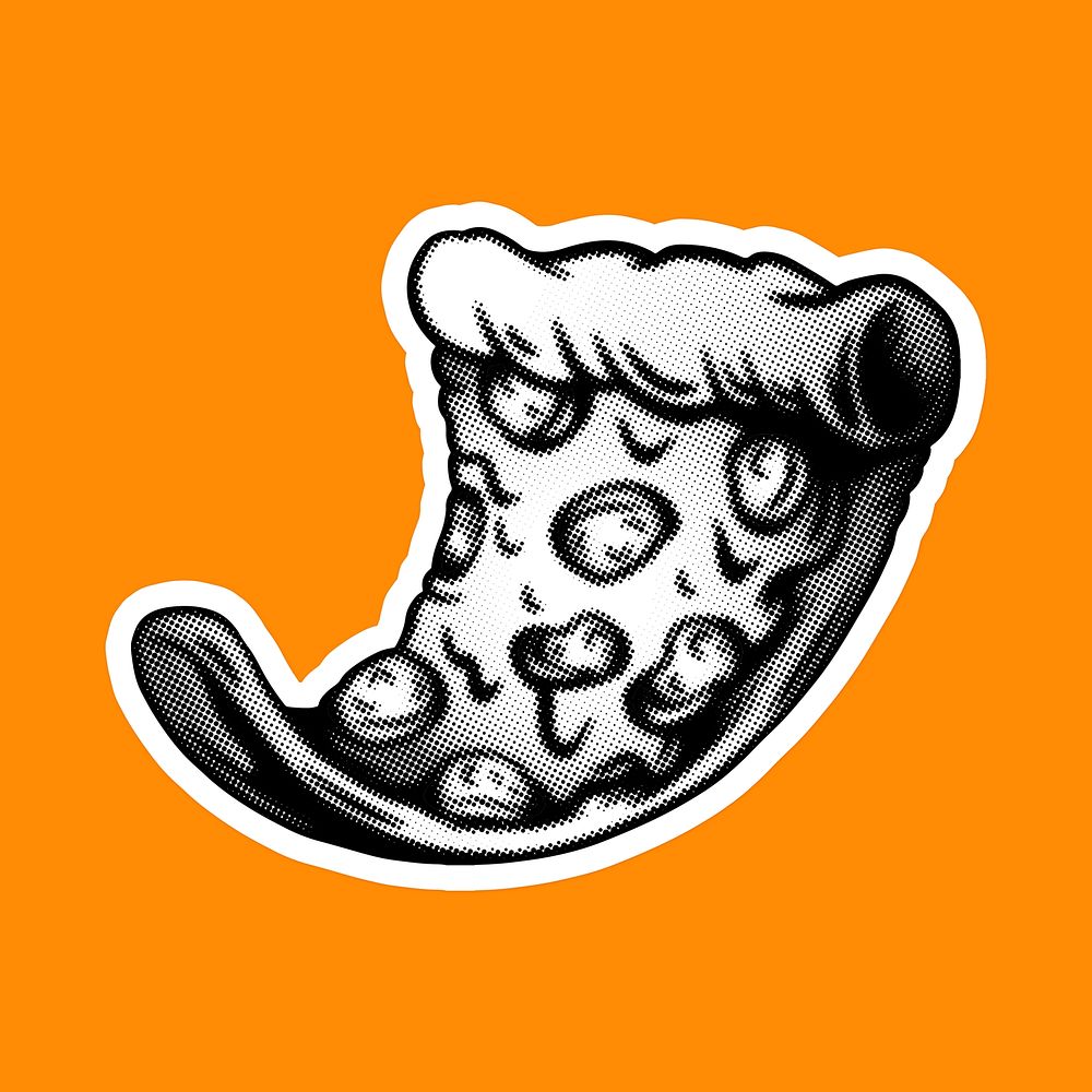 Black and white pepperoni pizza sticker with a white border
