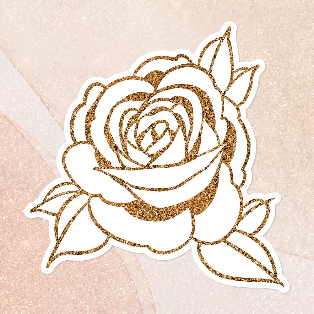 Glittery golden rose sticker overlay with a white border vector 
