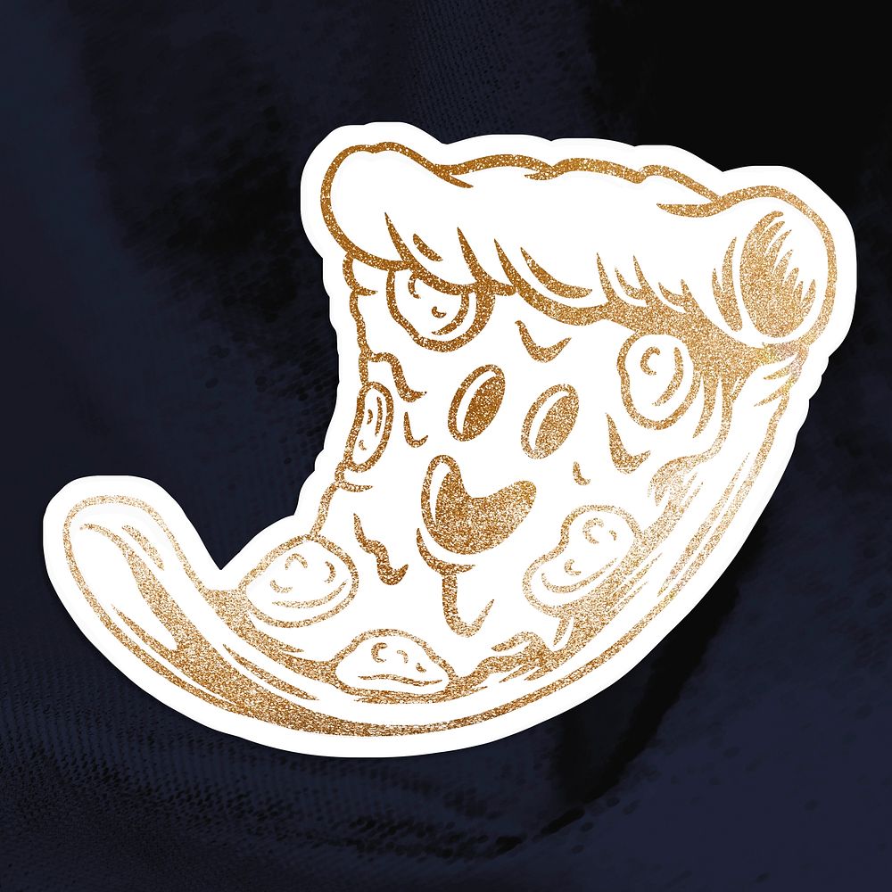 Glittery pizza sticker with white border
