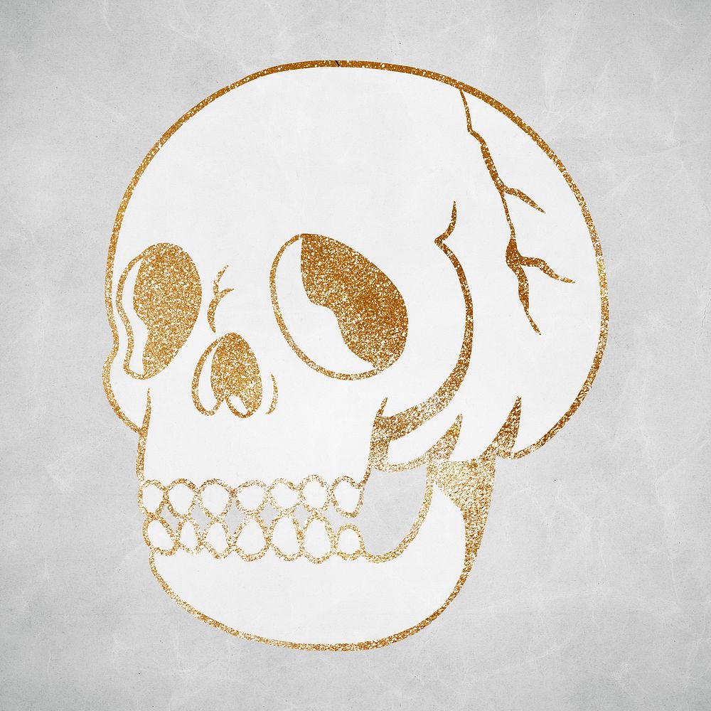 Glittery gold skull sticker design element