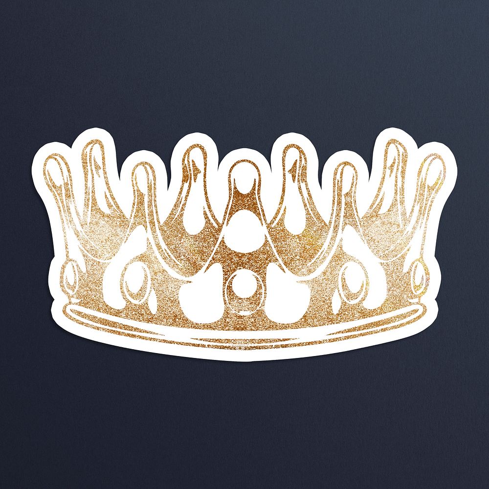 Glittery gold crown sticker  with a white border