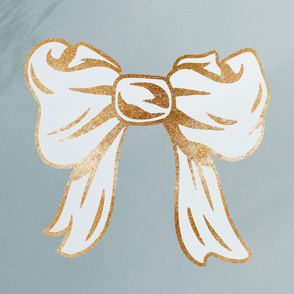 Glittery cute bow sticker on gray background