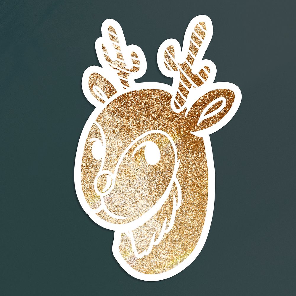 Shimmering golden antlers sticker with white border