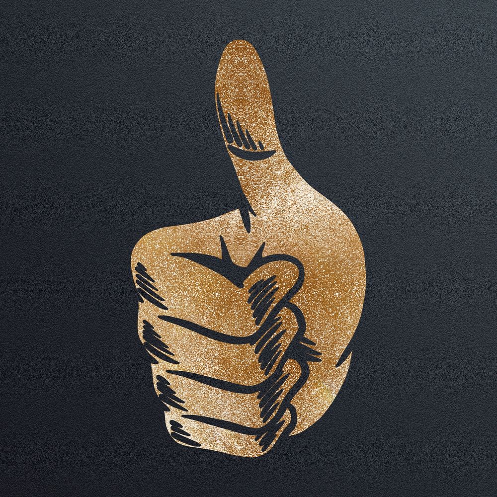 Shimmering golden thumbs up sticker overlay design resource 