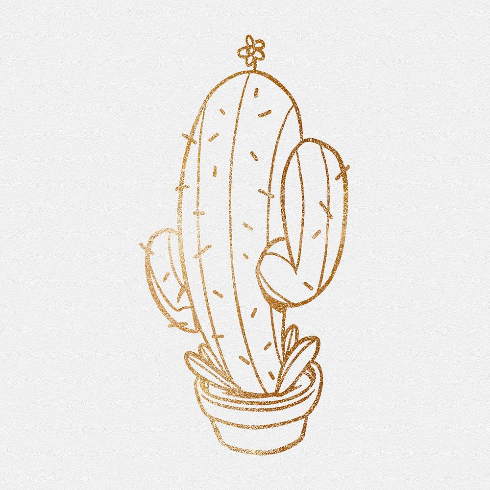 Glittery gold saguaro cactus design element