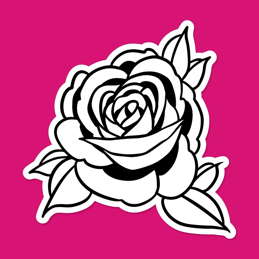 Rose sticker with a white border on a magenta background vector