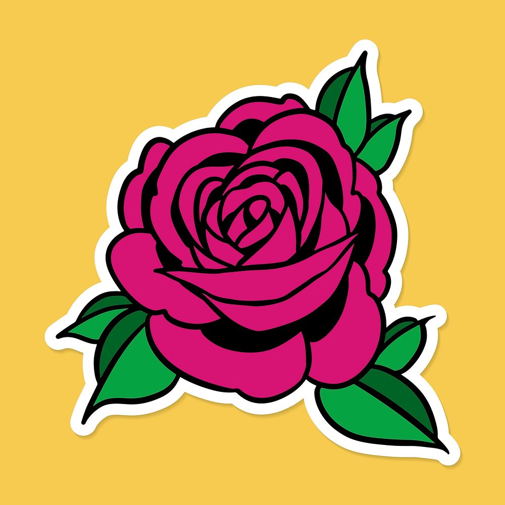 Rose sticker overlay with a white border on a yellow background vector