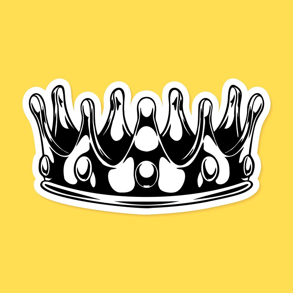 Black and white crown sticker design element