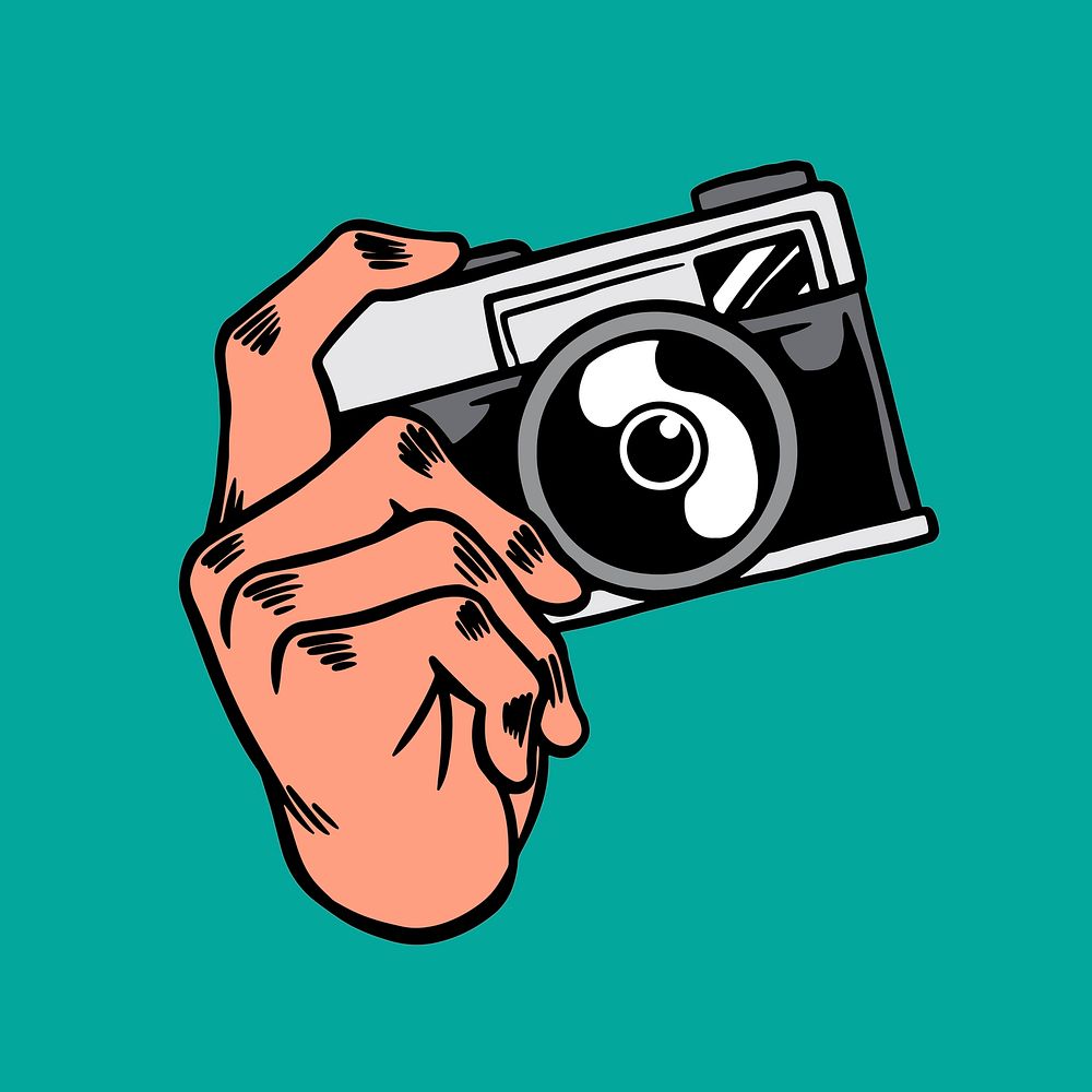 Analog camera sticker overlay on a teal green background design resource vector 