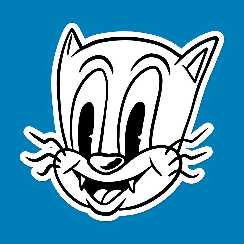 Cute cat cartoon sticker on blue background vector