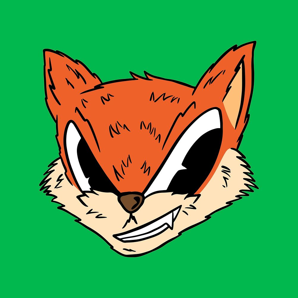 Cunning fox sticker overlay on a green background design resource vector 