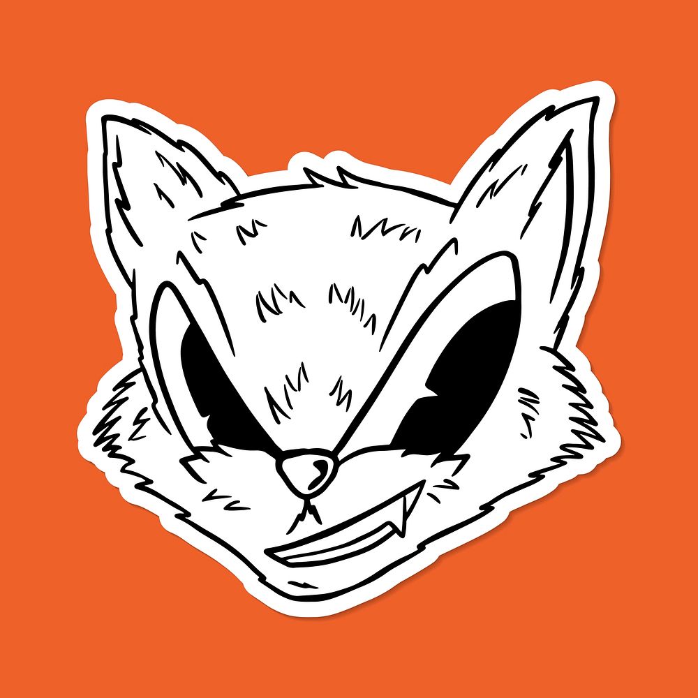 Cunning fox outline sticker overlay with a white border design resource vector
