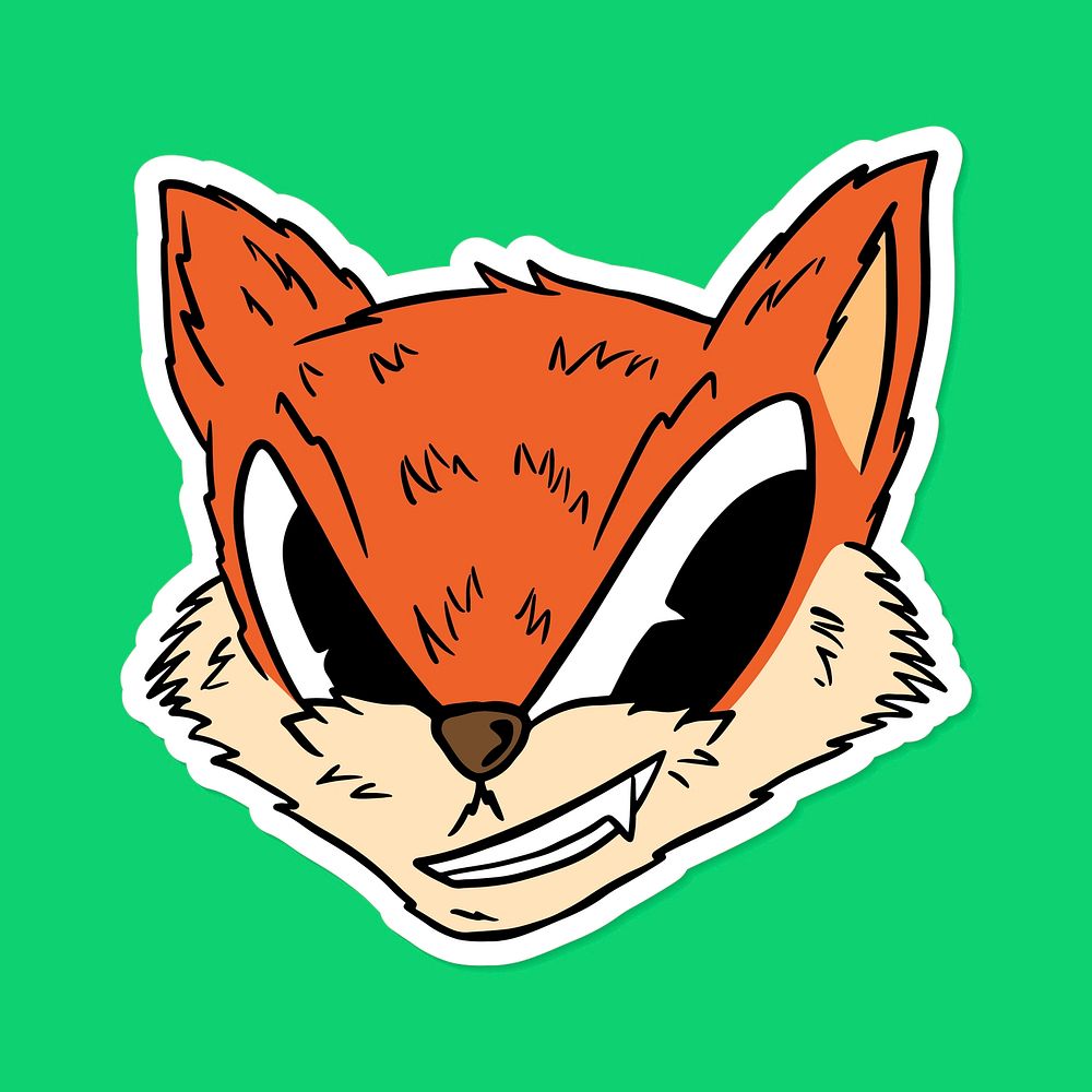 Cunning fox sticker overlay with a white border on a green background vector