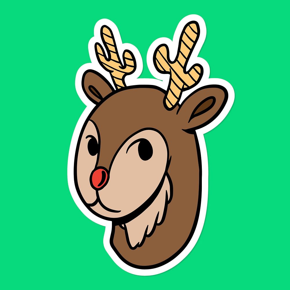 Brown antlers sticker with white border on green background vector