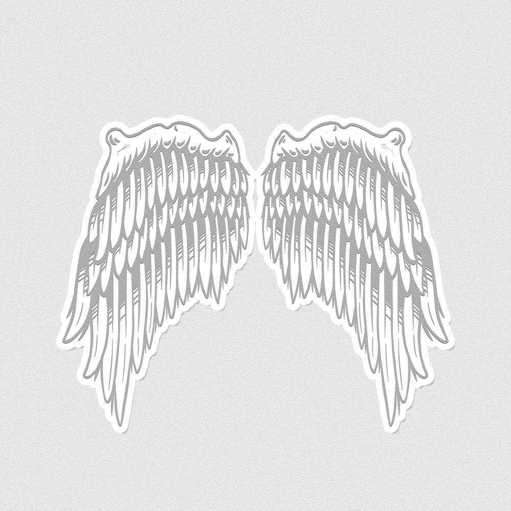 Gray wings outline sticker overlay with a white border design resource