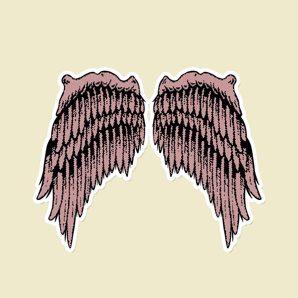 Pink wings sticker overlay with a white border design resource