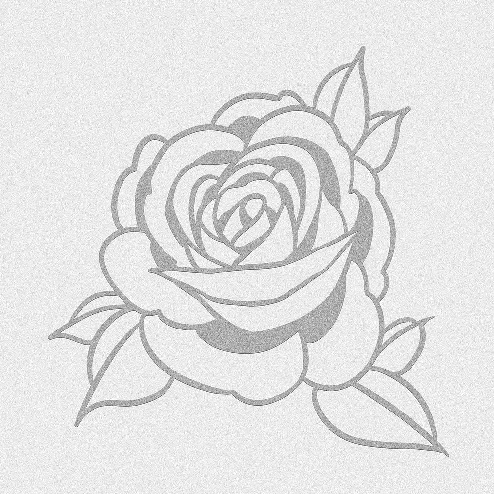 Gray rose flower outline sticker overlay on a gray background 