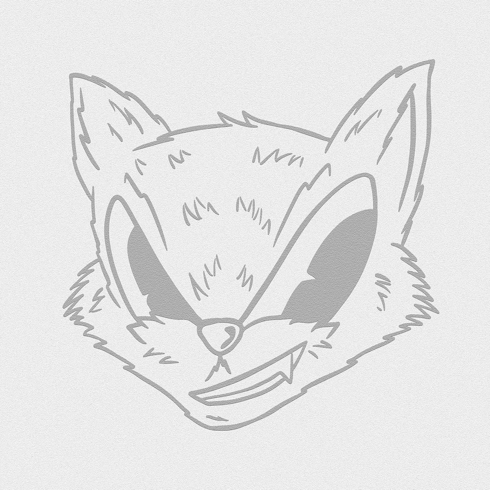Gray cunning fox sticker overlay design resource