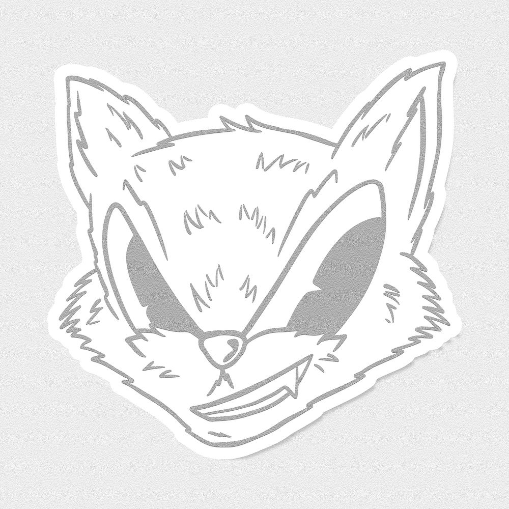 Gray cunning fox sticker overlay with a white border design resource