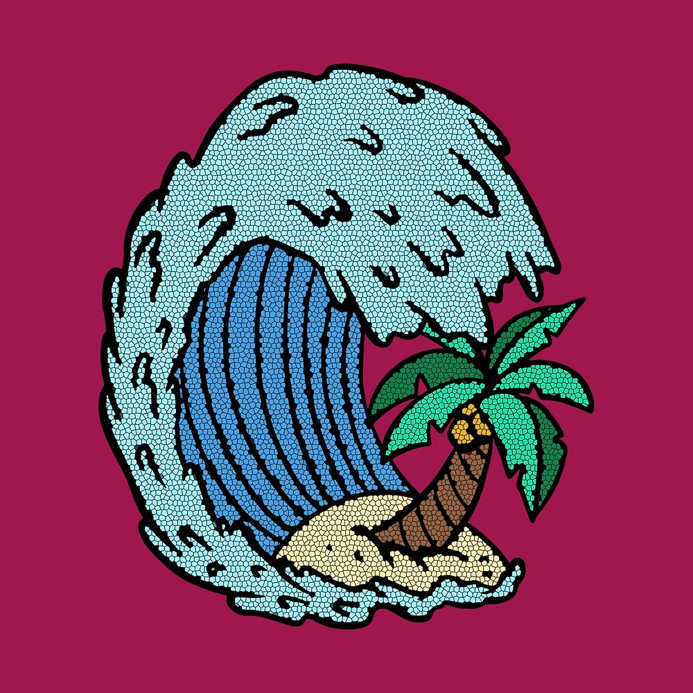 Ocean waves with coconut tree sticker