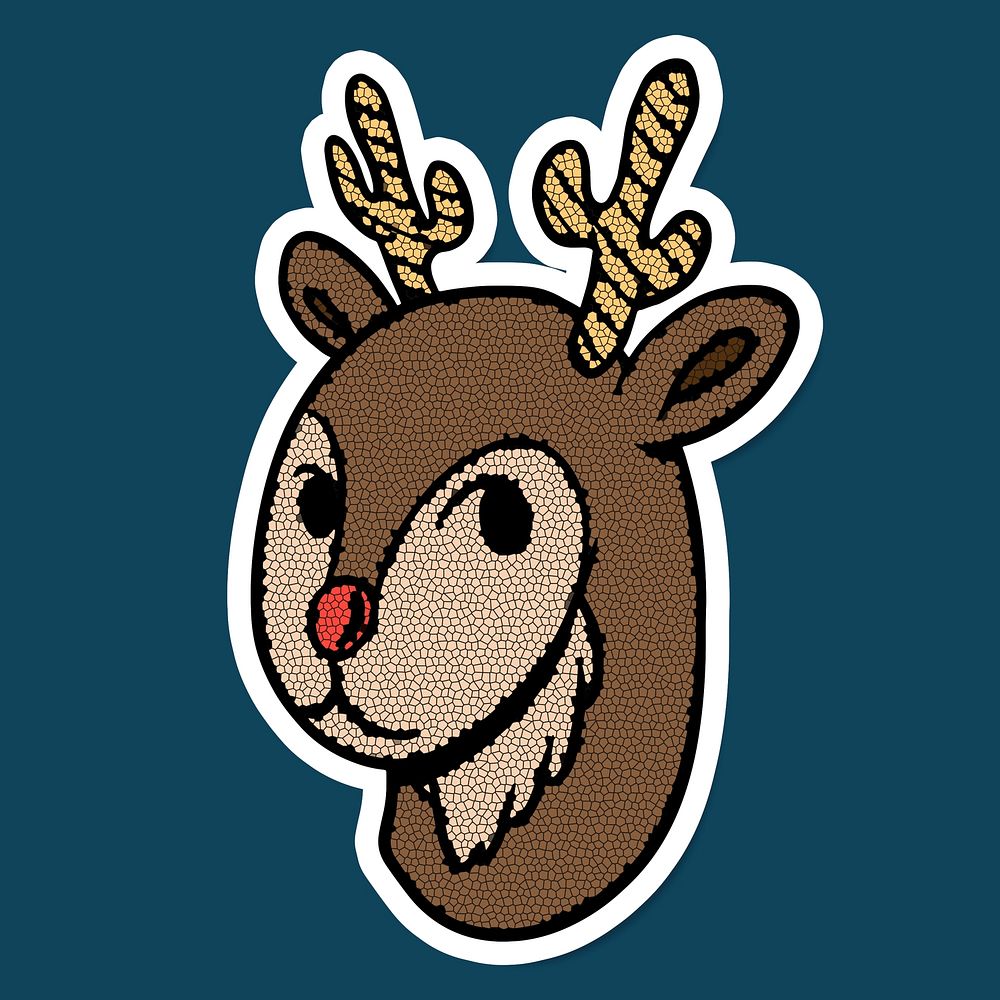 Brown antlers sticker with white border on navy blue background