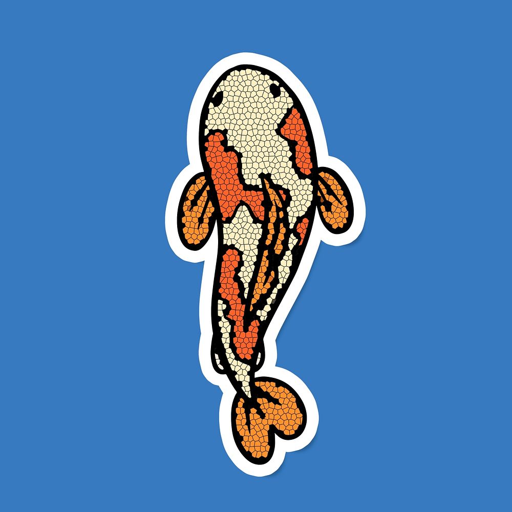 Koi carp fish sticker with white border