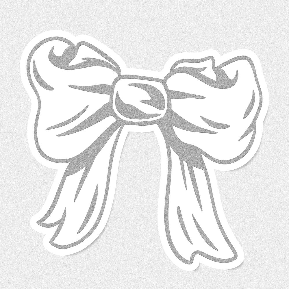Cute gray bow sticker with white border design element