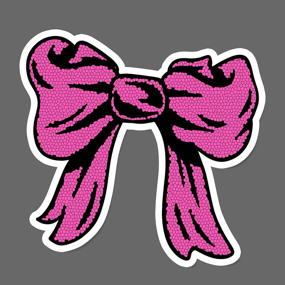 Cute pink bow sticker with white border design element