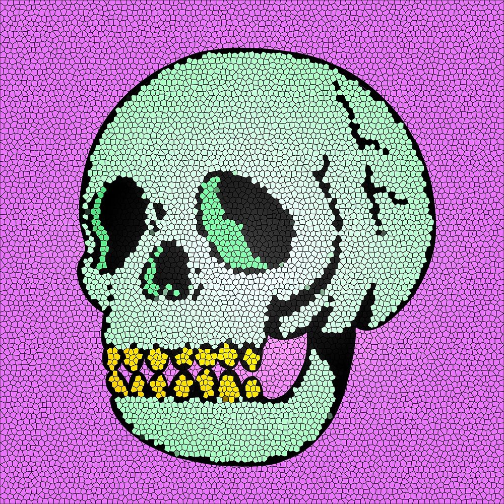 Mosaic green skull sticker design element on a purple background