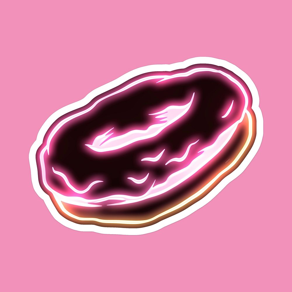 Neon pink donut sticker overlay on a pink background design resource